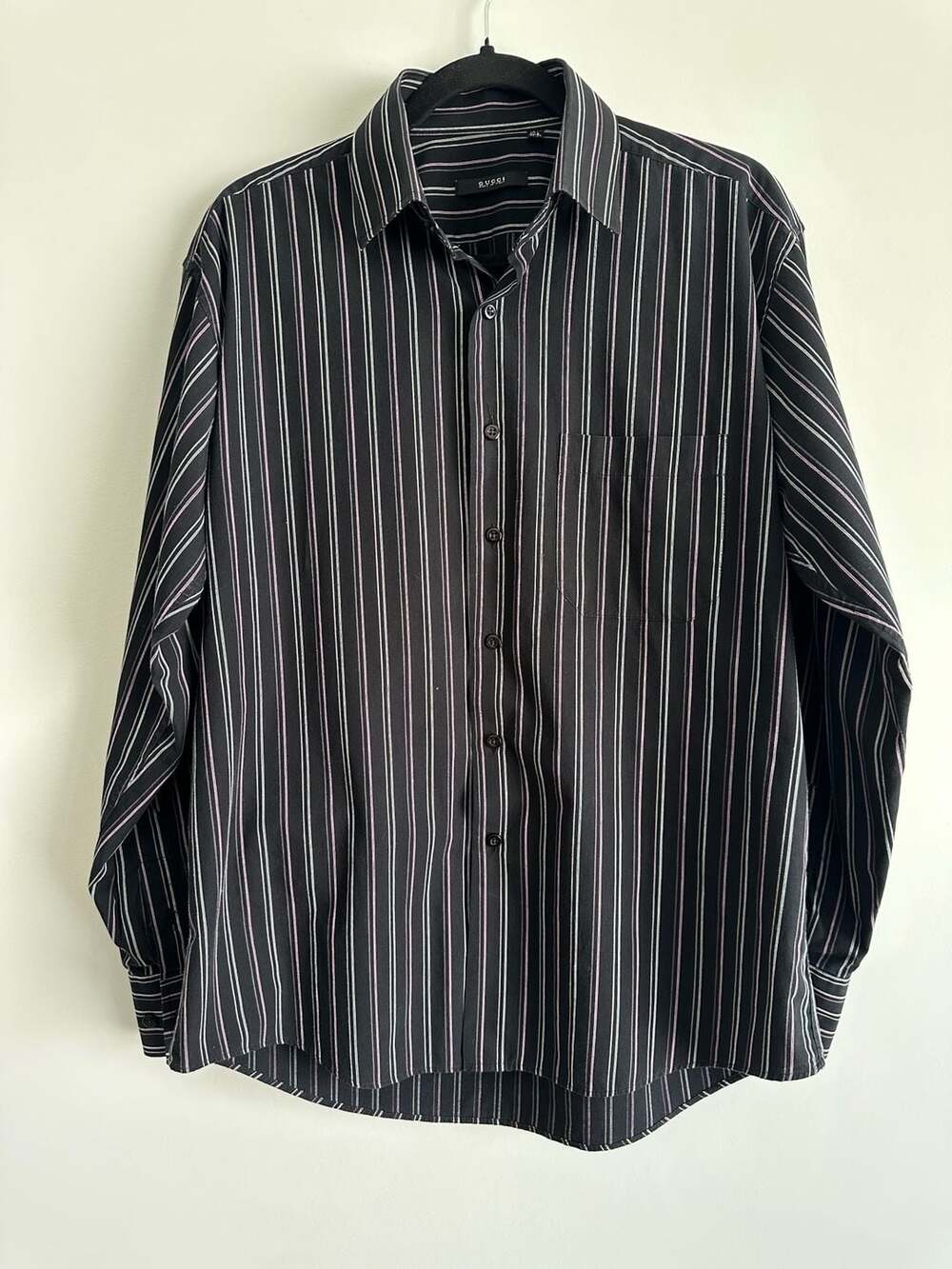 Gucci Men's Striped Button-Down Dress Shirt Black 16.5 33-34 (Size Large)